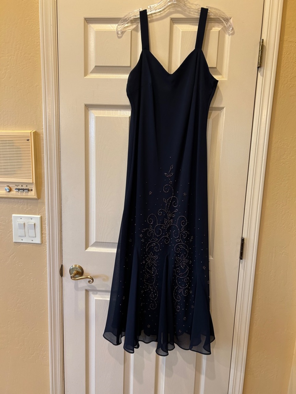 R&M Richards Navy Maxi Dress with Sparkle Swirl Detail